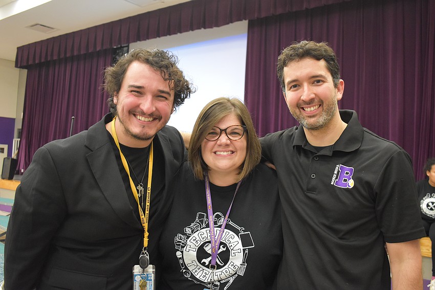 Booker High School choir and modern band teacher Alexander Zickafoose with Bookerfest Co-coordinators Christine Reagan and Carlos Silva.