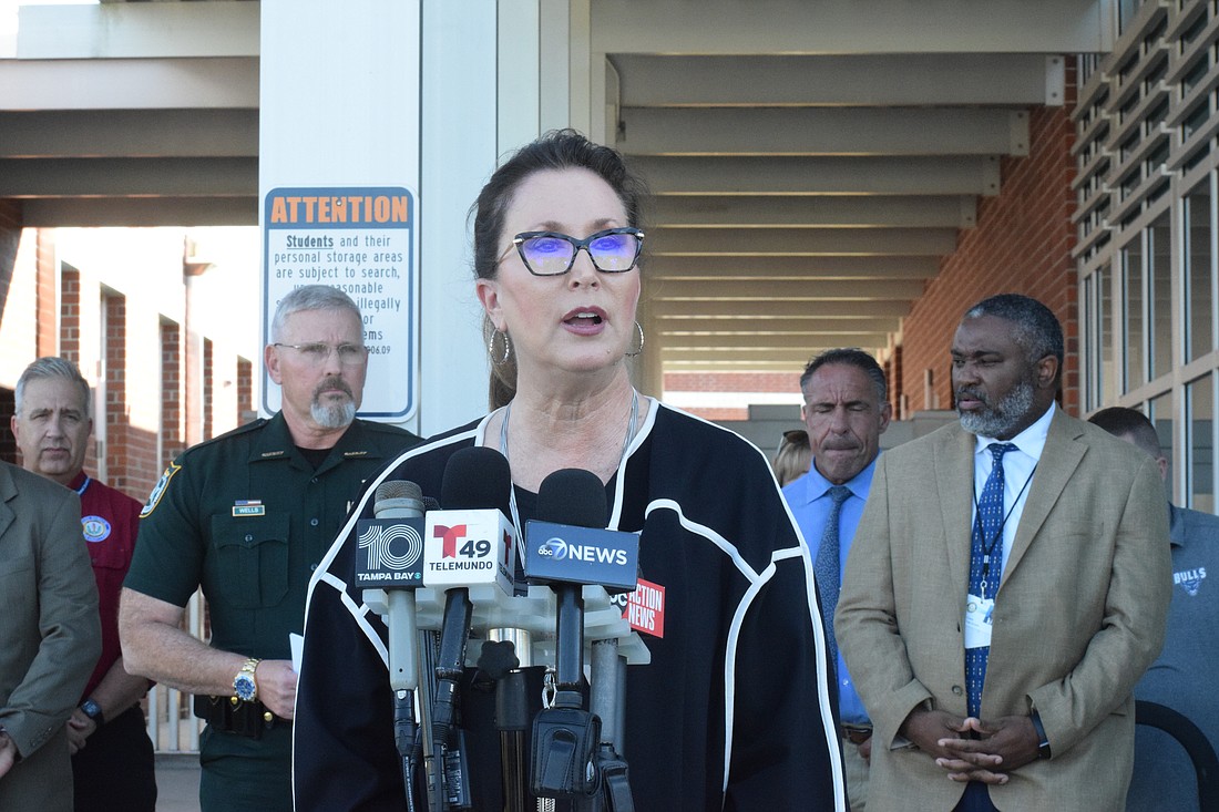 Cynthia Saunders, the superintendent of the School District of Manatee County, says Parrish Community High School has been cleared and is safe after bomb threats were made against the school.