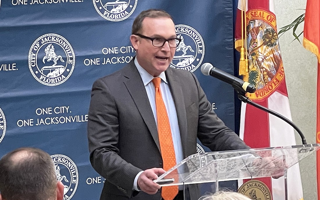 Jacksonville Mayor Lenny Curry speaks at a news conference announcing plans the city and the University of Florida to explore a new $100 million graduate campus in Jacksonville.
