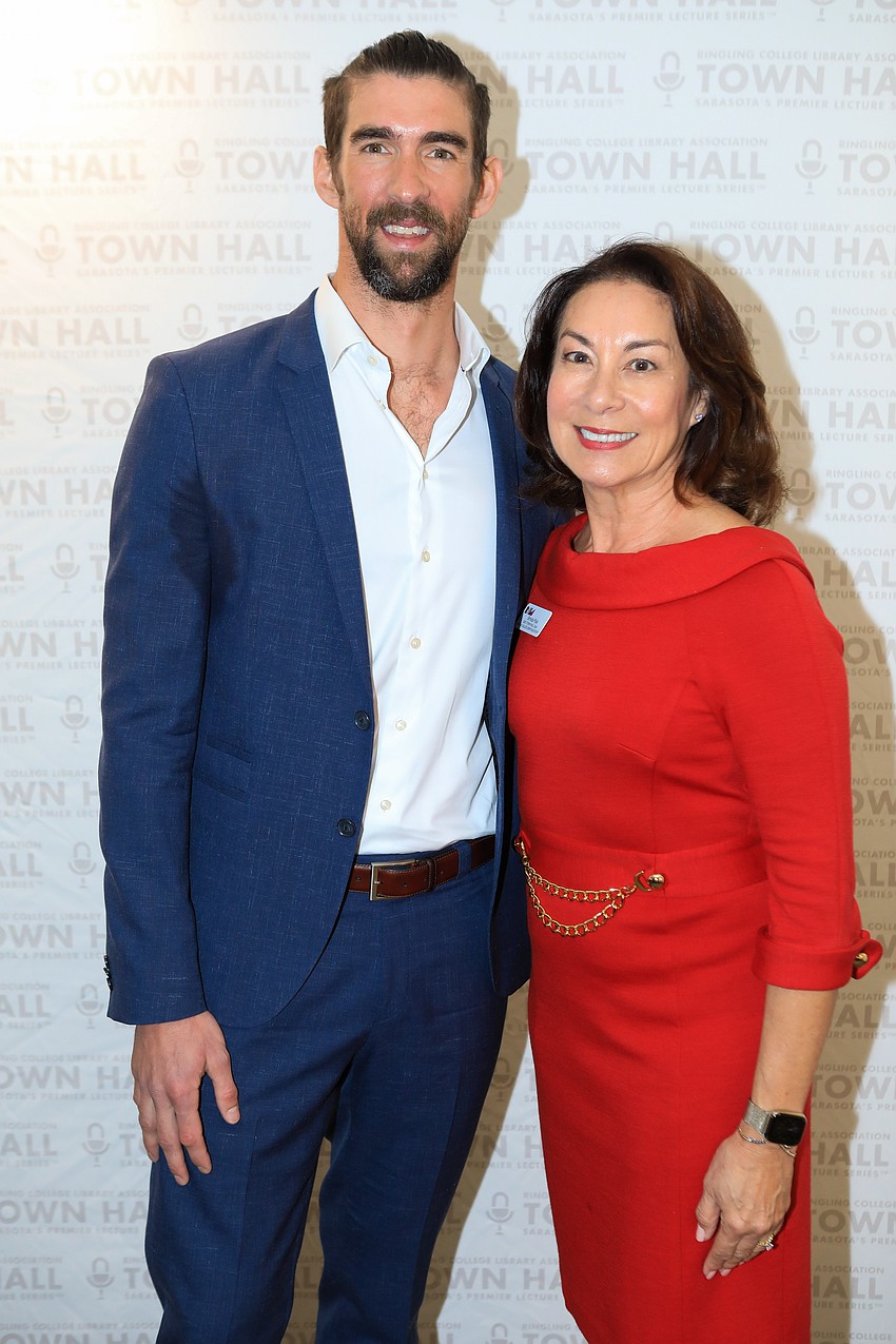 Michael Phelps and Town Hall chair Brinda Pola