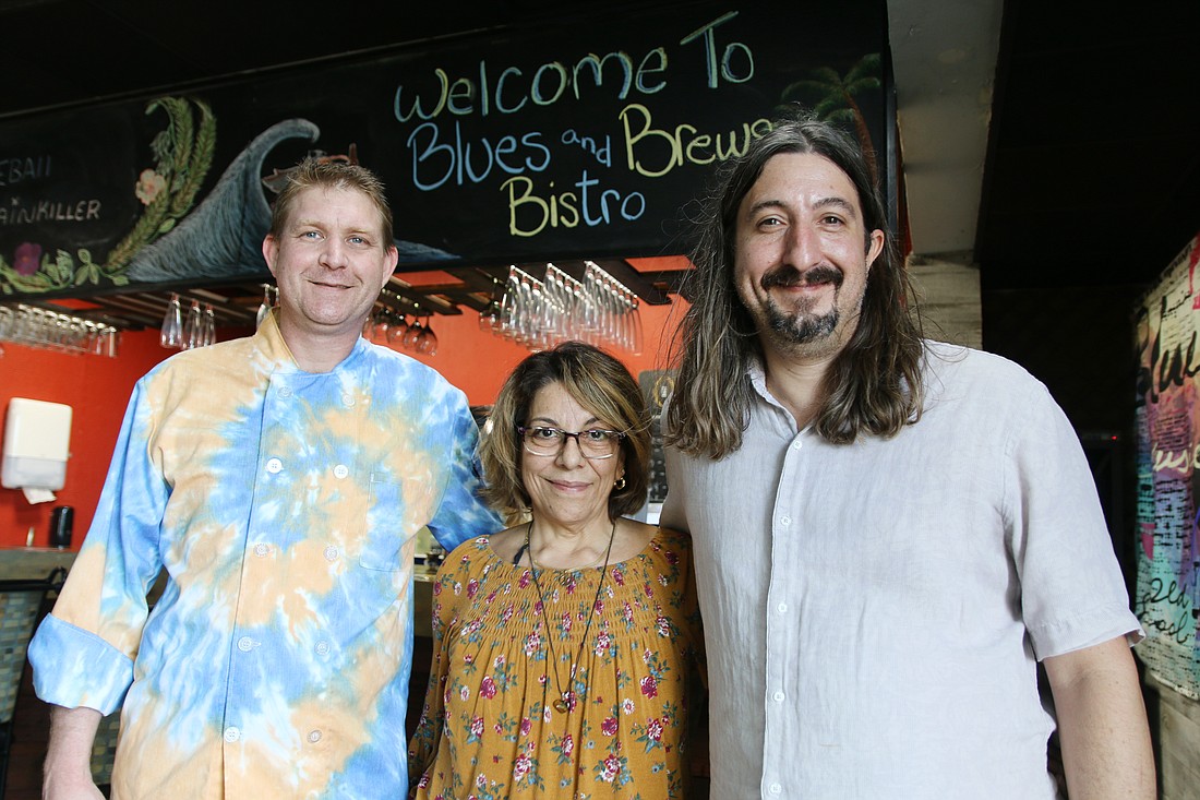 Chef Zachary Mims and Blues and Brews owners Rosie and James Yagielo. Photo by Jarleene Almenas