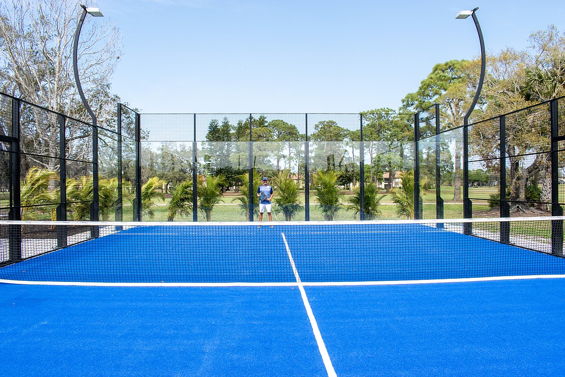 Angel Davila said a padel court is 20 meters long, or approximately 66 feet, and 10 meters wide, or approximately 33 feet.