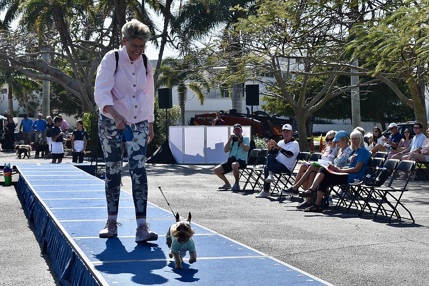 Christina Shantz walks with her Buddy the yorkie.