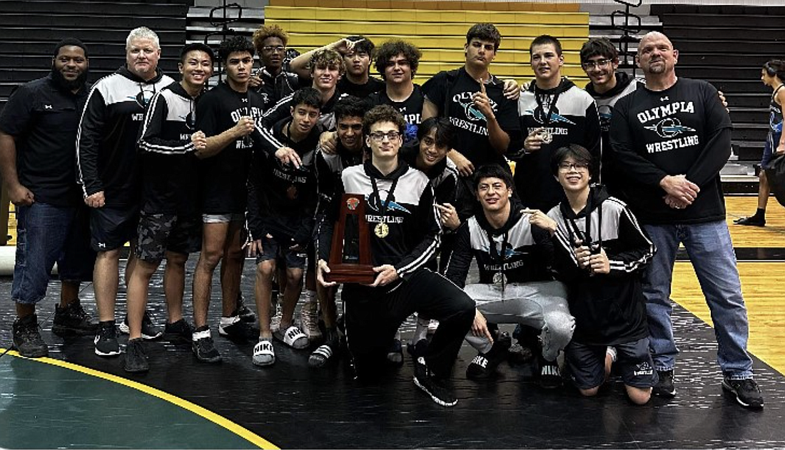 The Olympia High School boys wrestling team is the 2023 Class 3A, District 4 champion.