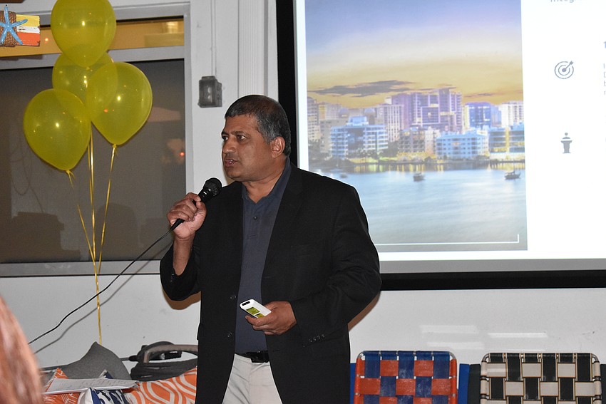 Downtown Sarasota Alliance Chair and Presenting Sponsor Shay Atluru starts the Downtown Sarasota Alliance's Annual Evening of Recognition and Awards Celebration.