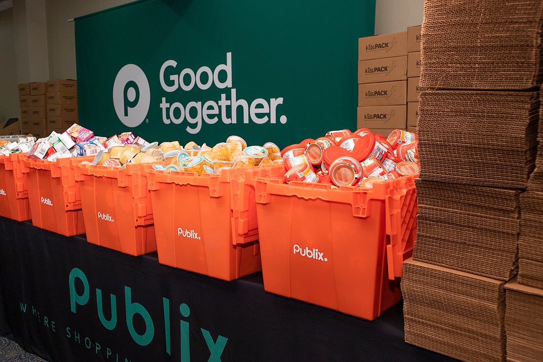 Publix associates assembled 5,000 weekend meal packs for kidsPACK at Publix Corporate Office in Lakeland, Florida.
