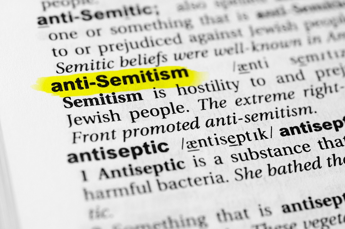 Highlighted English word "anti semitism" and its definition in the dictionary.