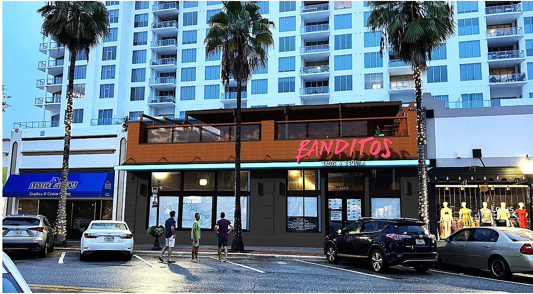 A rendering of the planned Banditos Tacos & Tequila at the former Tavern on Main location at 1468 Main St., which the company plans to open in fall 2023.