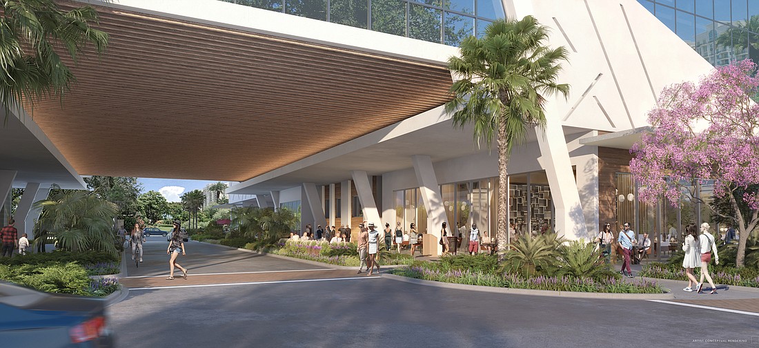 The breezeway over Quay Commons in the proposed One Park development. A transfer of air rights to the developer is being challenged in 12th Judicial Circuit Court.