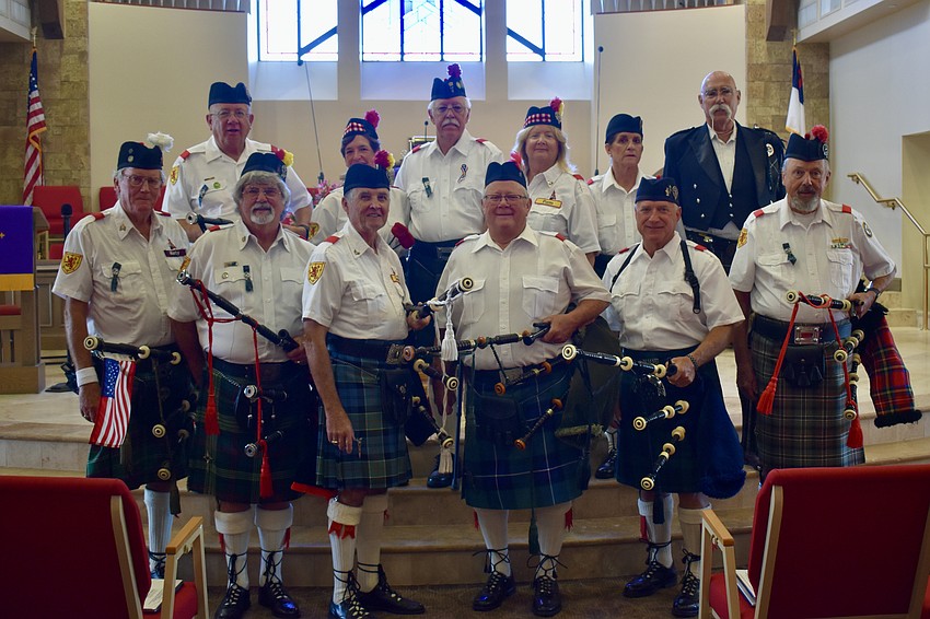 The Lion Rampant Pipe Band with Bill Buckley in the back.