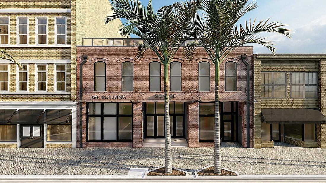 An artist's rendering of the renovated building at 323 E. Bay St. planned for a music venue, bar and lounge.