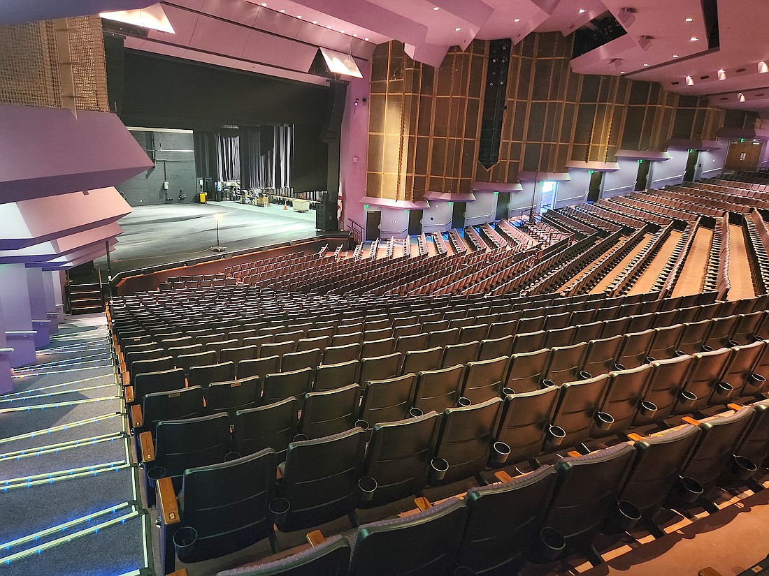 The seating area of the Van Wezel Performing Arts Hall has no center aisle, requiring patrons seating toward the center to step over dozens of others to enter or exit their rows.