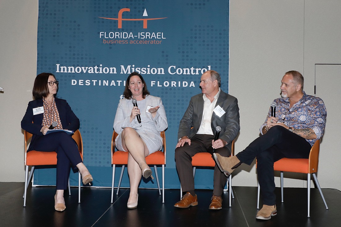 The first panelists at the FIBA event discussed recruiting and retaining employees. Pictured, from left, are Jennifer Corinna and Katie Molloy, both of Greenberg Traurig, Clyde Smith, Bilmar Beach Resort, and Matt Loder Sr, Crabby Bill’s.
