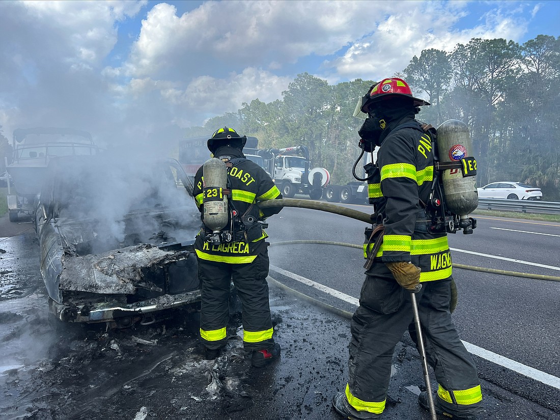 The Palm Coast Fire Department put out a car fire on Interstate 95 southbound on Feb. 28. The driver was taken to the hospital for minor injuries and evaluation.