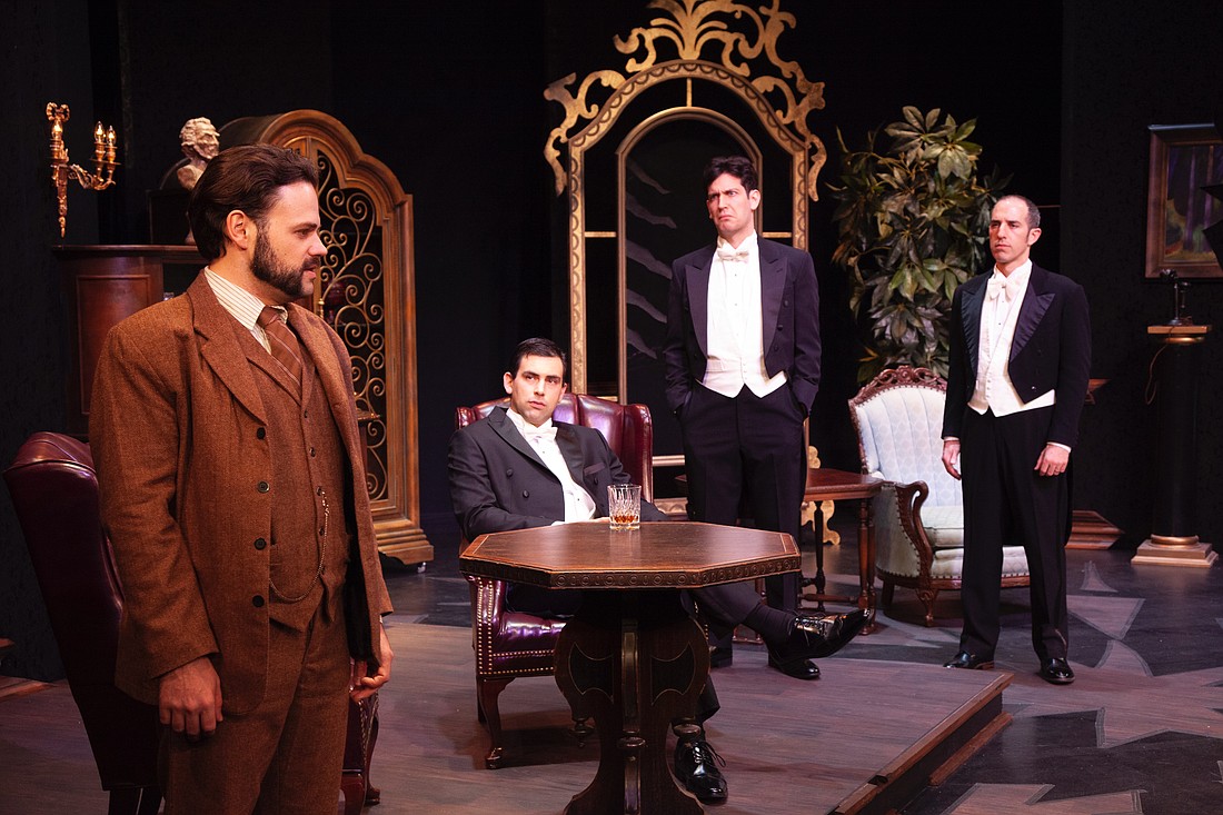 Mikhail Roberts, Jordan Rich, Jackson Purdy, and Brian Zane in the FSU_Asolo Conservatory production of "An Inspector Calls."