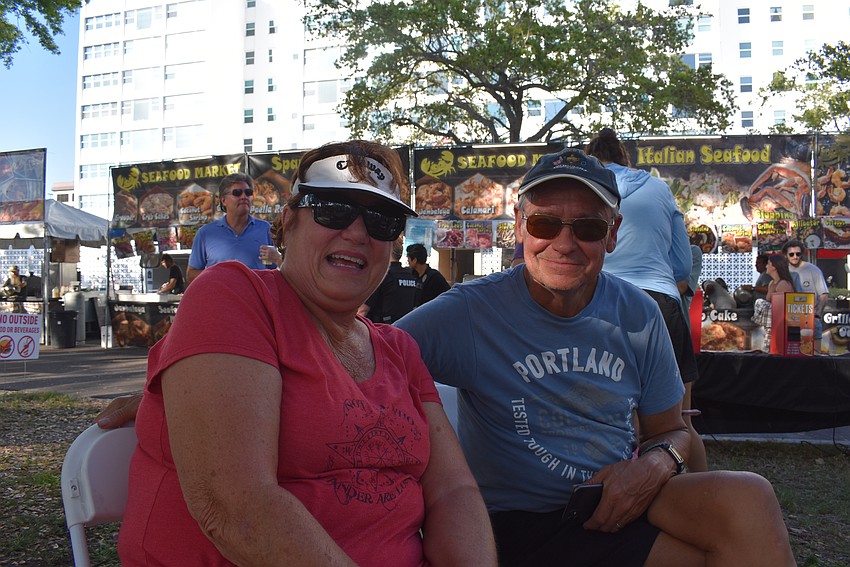 Lucy and Bob Vautrain rode their bikes from Venice to watch the Downtown Sarasota Blues Festival.
