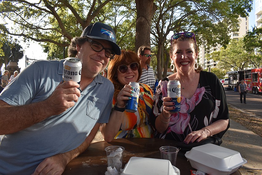 Jay with Gabriella Hart and Andrea Begley listen to some Blues at the Downtown Sarasota Blues Festival.