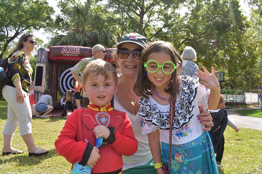 Mitchell, Safta Ilana and Madison Hime dress up for Temple Emanu-El Purim Carnival.