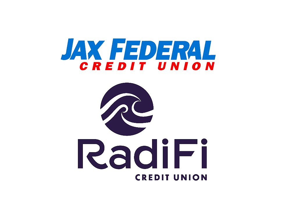 The old Jax Federal Credit Union name and logo and its new Radifi name and logo.
