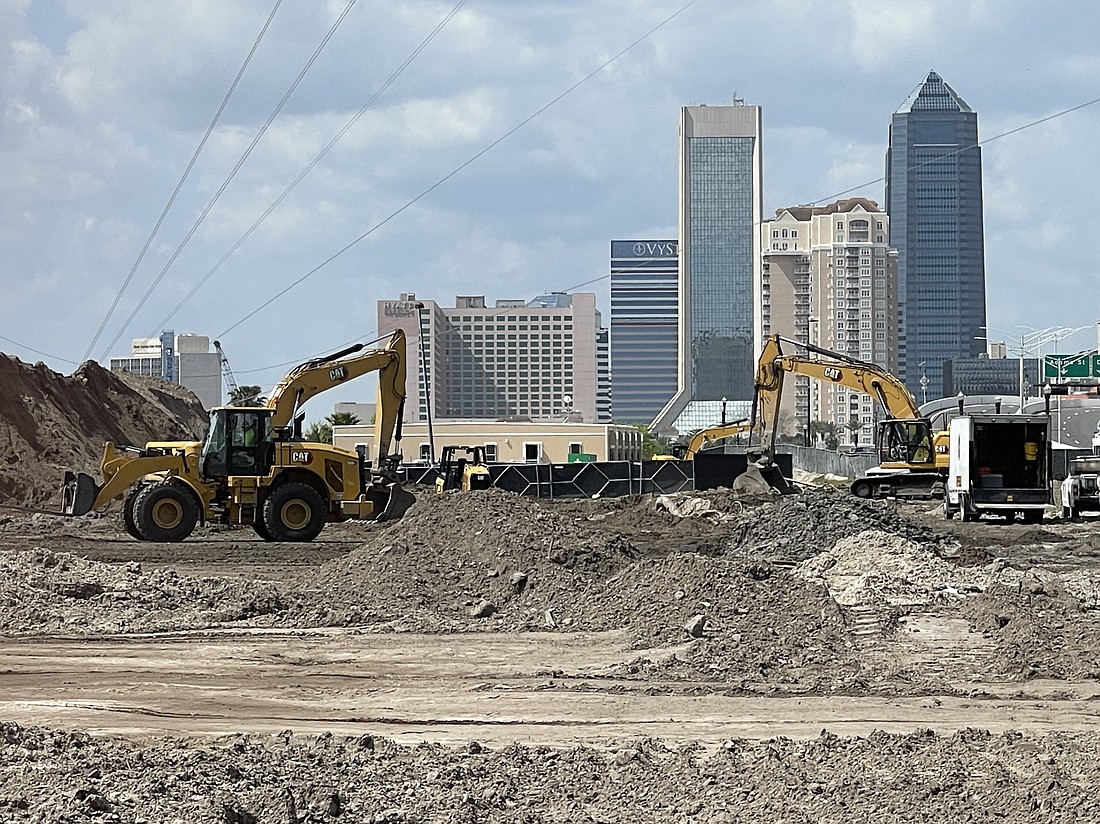 Horizontal construction is underway at the Four Seasons site. The project by Jacksonville Jaguars owner Shad Khan is expected to begin vertical construction by September.