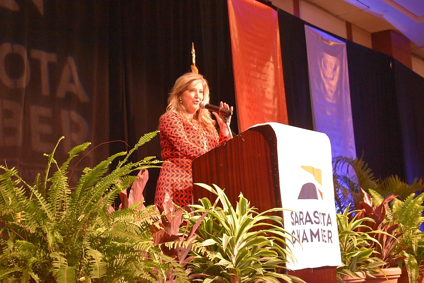 Sarasota Chamber President and CEO Hether Kasten speaks to the audience
