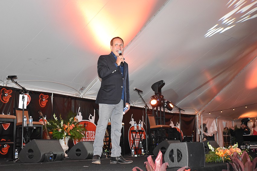 Orioles Chairman and CEO John Angleos addresses the crowd.