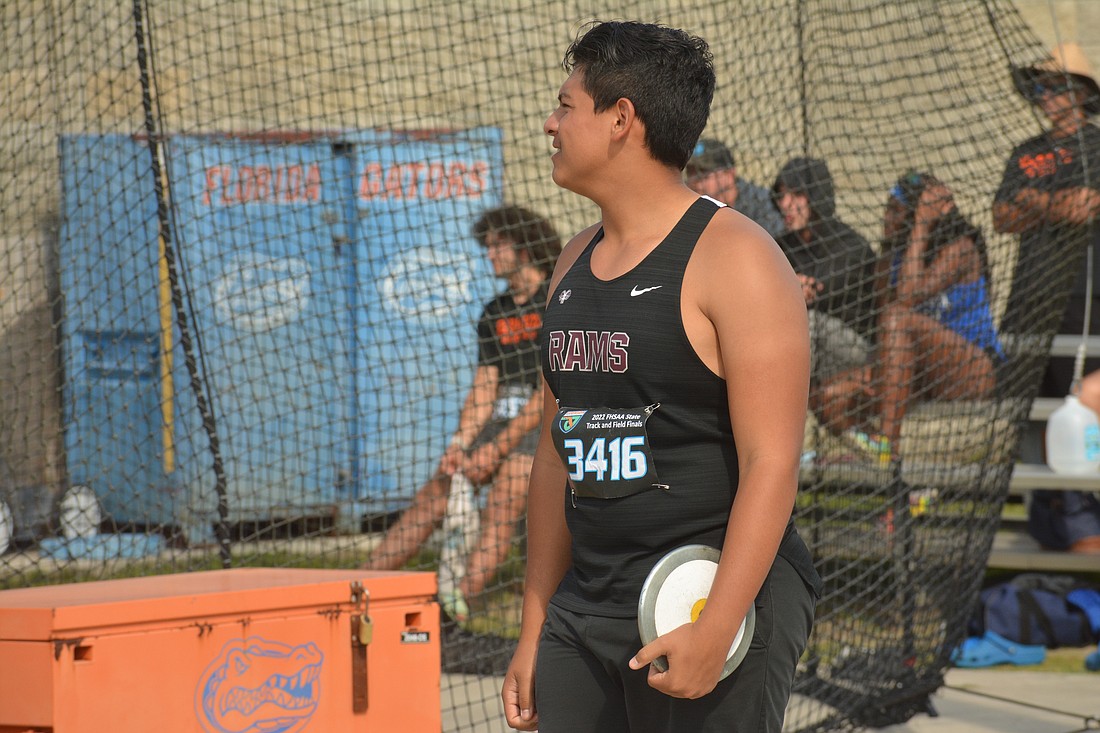 Riverview High's Luis Castaneda is the Class 4A leader in the discus as of March 14.