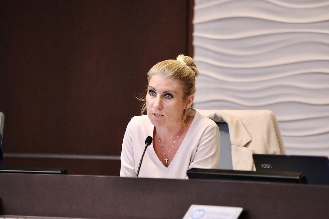 Council member Theresa Carli Pontieri. The Palm Coast City Council reviewed the first draft of an invocation policy for City Council meetings. Photo by Sierra Williams.