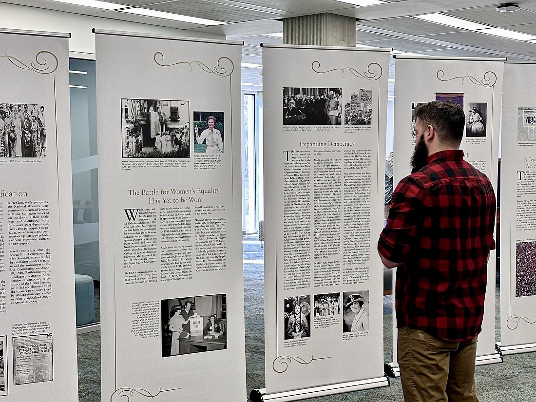 The American Bar Association’s 19th Amendment exhibit is part of the permanent collection at Jacksonville University’s Swisher Library.