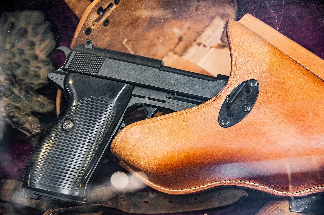 Closeup of the handgun in the holster