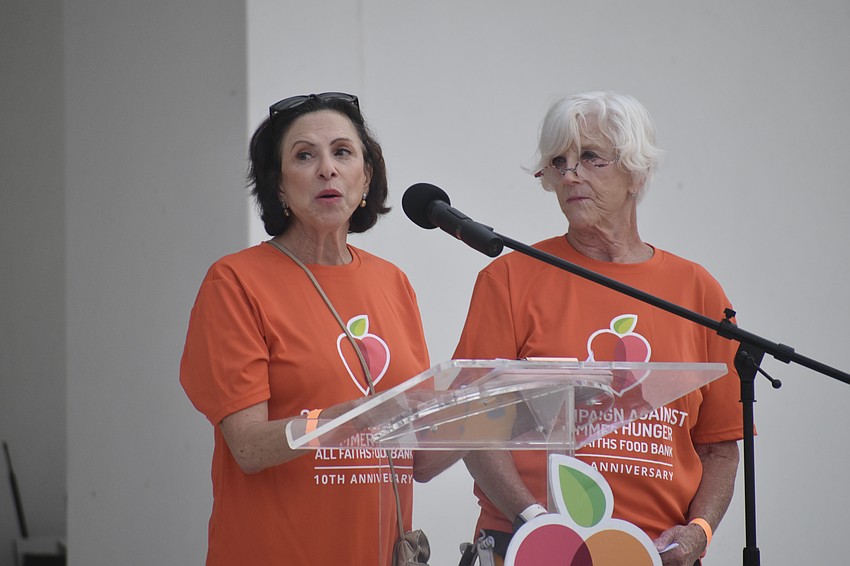 Campaign Against Summer Hunger co-chairs Lisa Keverian-Press and Clare Segall address the crowd.