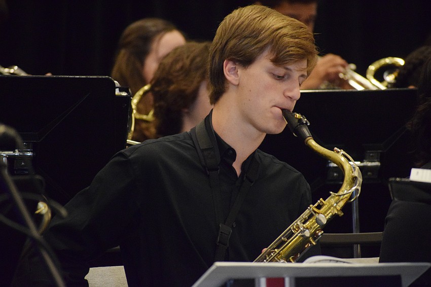 Braden River High School's Nick Teta performs with the jazz band at the fourth annual Arts Alive.