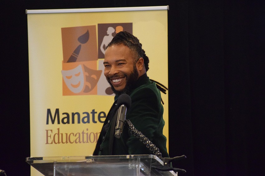 Ricardo Robinson-Shinall, the fine arts department chair and theater and dance teacher at Braden River High School, serves as the master of ceremonies at Arts Alive.