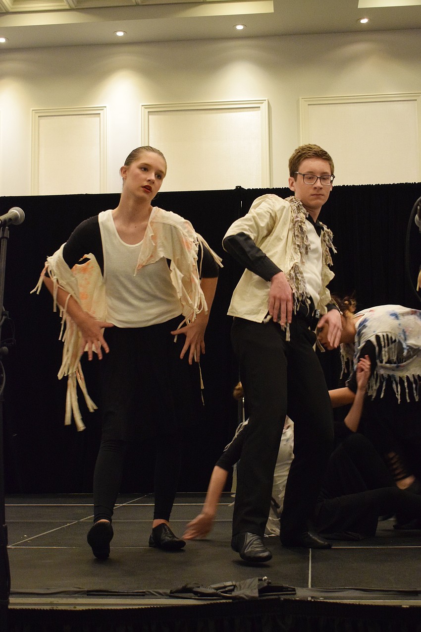 Lakewood Ranch High School's Grace LaBranche and Connor Henning perform with the Lakewood Ranch Mustang Players during Arts Alive.