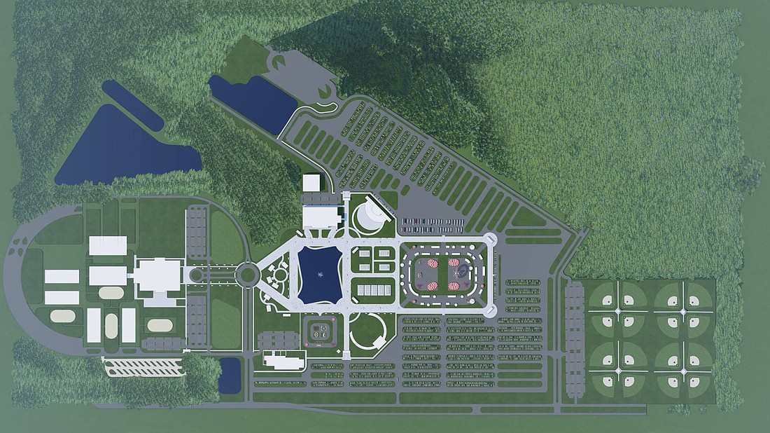 The potential site plan for a future Greater Jacksonville Agricultural Fair site in West Jacksonville adjacent to the Jacksonville Equestrian Center on Normandy Boulevard.