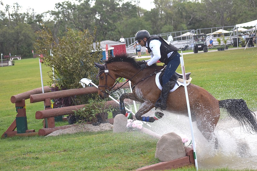 Eduardo Rivero Fragoso of Mexico goes over a jump on Bimori.