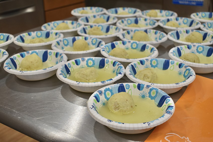 Matzah balls sit ready for the meal in the kitchen.