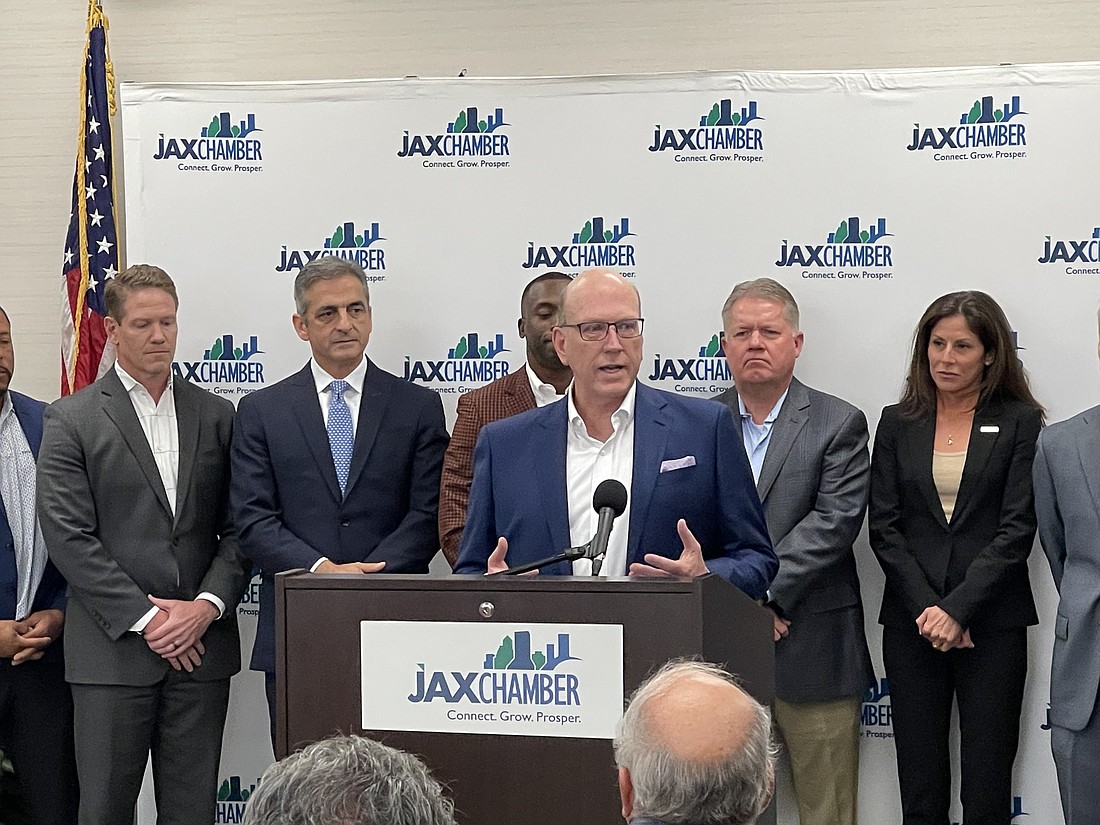 Paysafe CEO Bruce Lowthers speaks at the announcement Nov. 13, 2022, that the company would open its North American headquarters in Jacksonville. Lowthers spent 15 years at the Jacksonville-based FIS before joining Paysafe.
