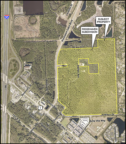 The developers of RidgeHaven are now proposing to build 286 units. Map courtesy of the city of Ormond Beach