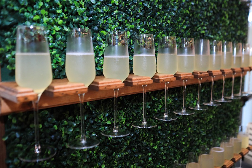 Guests picked up drinks at the door.