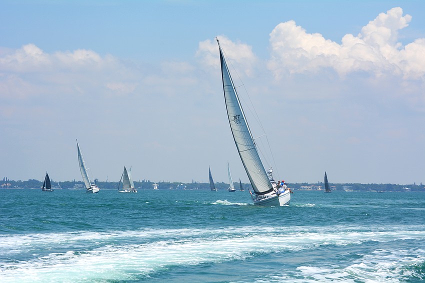 Sailboats at the Bird Key Yacht Club Sarasota Bay Cup Regatta.