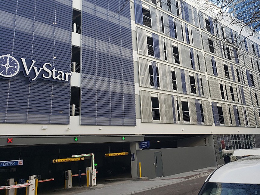 The VyStar Credit Union parking garage Downtown.