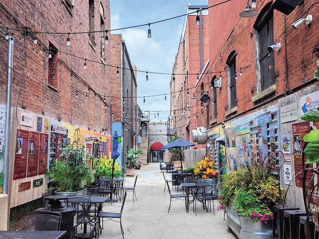 An example of a beautified and activated alley in Oskaloosa, Iowa.