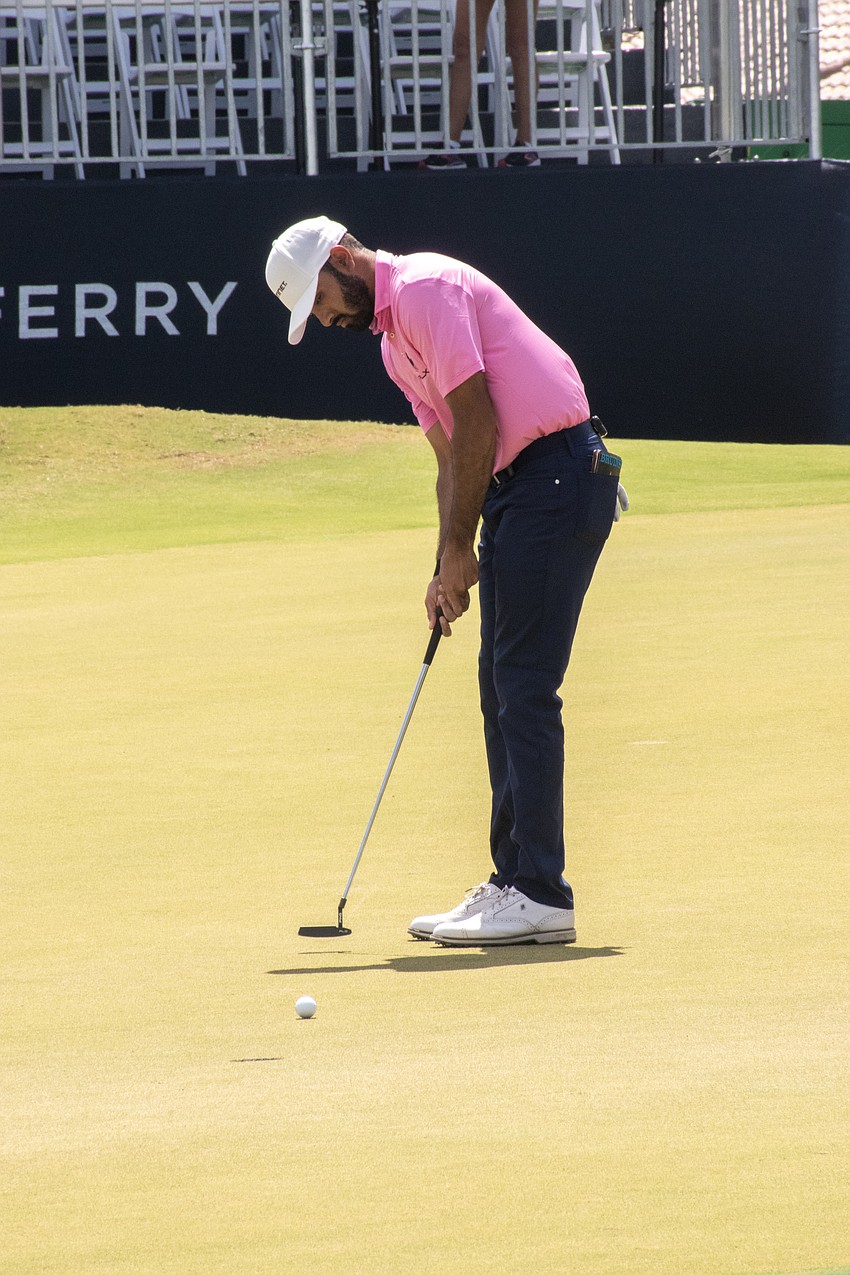 Devon Bling putts on the No. 18 hole at Lakewood National. Bling shot two under par on day one of the 2023 LECOM Suncoast Classic.