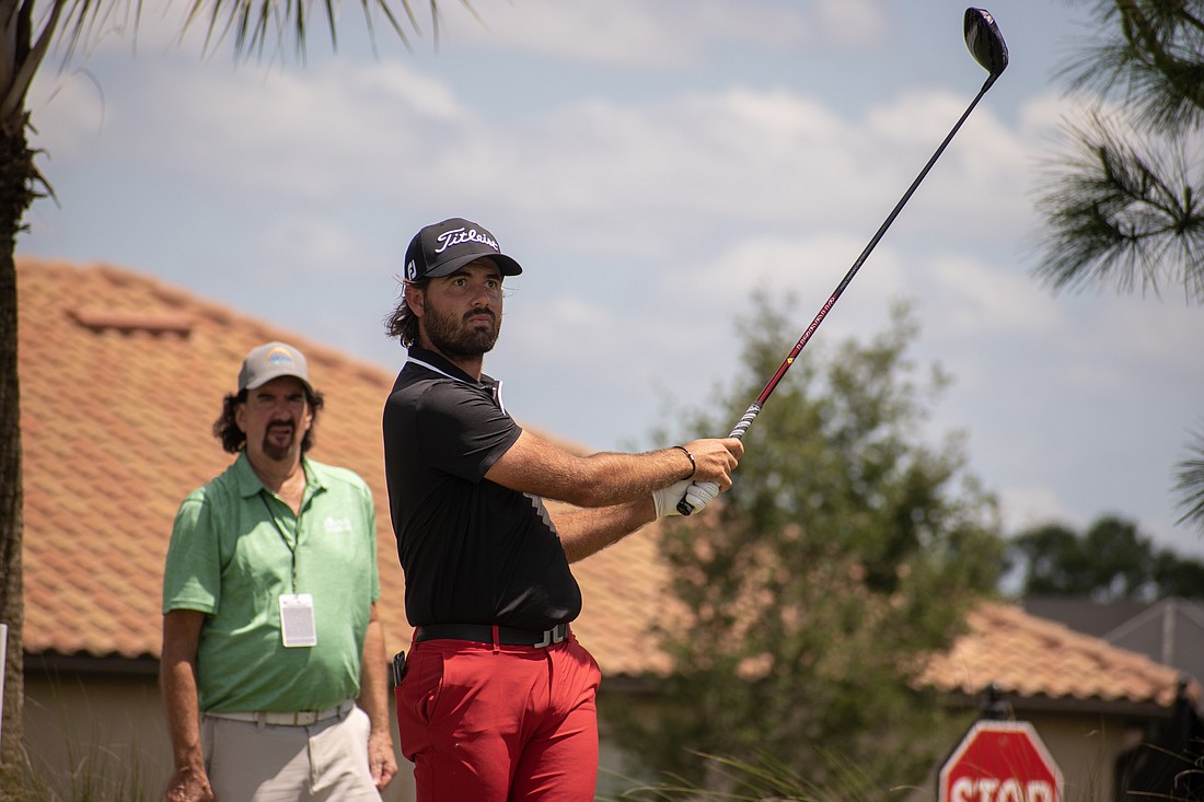 Curtis Luck drives the ball off the No. 18 hole at Lakewood National. Luck shot 1 over par during the first round of the 2023 LECOM Suncoast Classic.