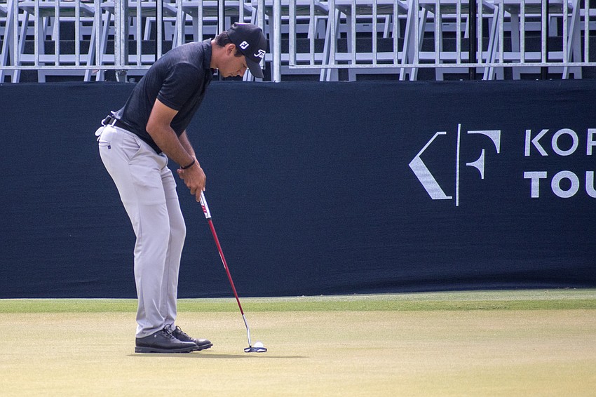 Martin Contini putts for par on the No. 18 hole at Lakewood National. Contini shot one over par (72) during the second round of the 2023 LECOM Suncoast Classic and is three over par overall.