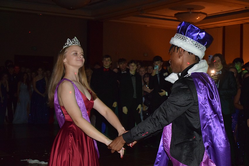 Seniors Skylar Cox and Jaithan Phillips have their first dance as prom queen and king to 