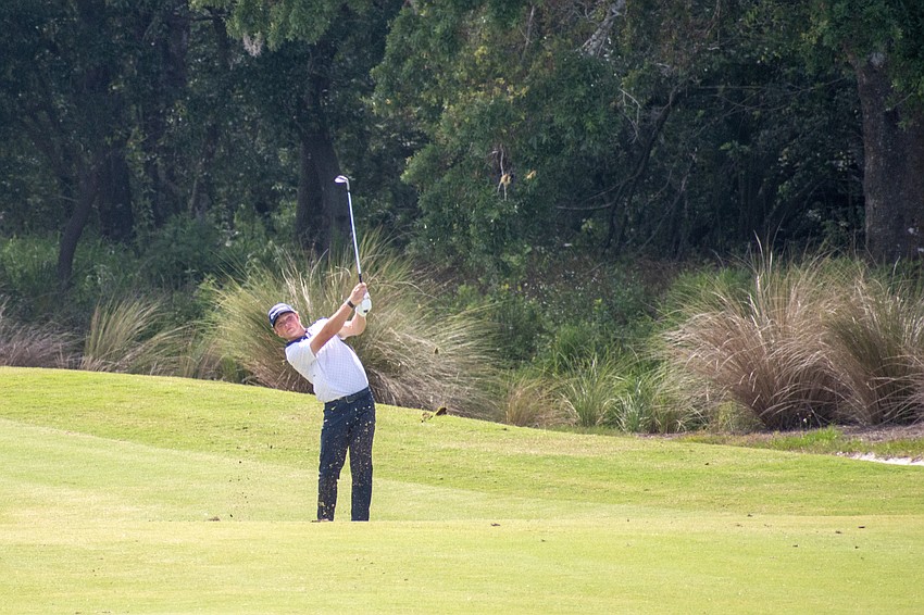 Frankie Capan III hits his second shot on the No. 16 hole at Lakewood National. Capan III shot 1 under par in round three of the 2023 LECOM Suncoast Classic and is 12 under par for the tournament.