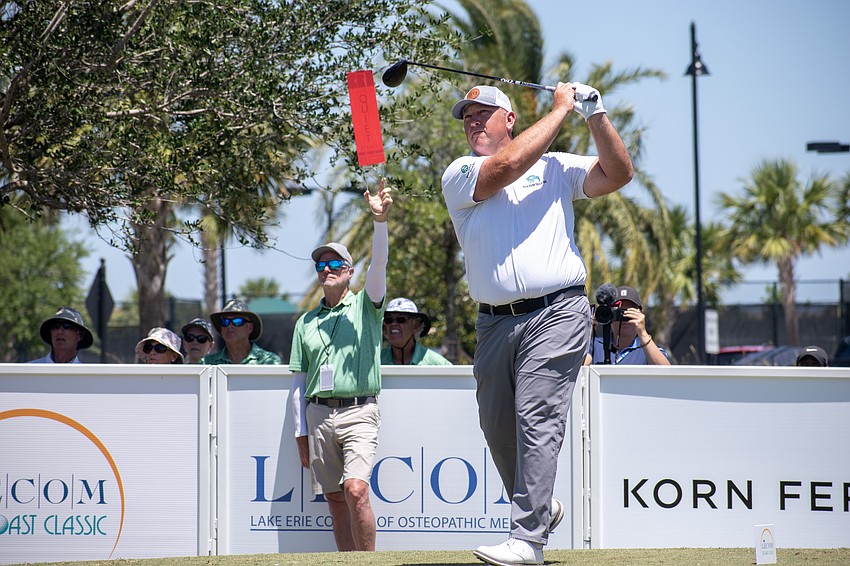 Steve Gutschewski tees off on the No. 1 hole at Lakewood National.