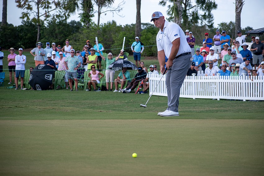 Scott Gutschewski putts for the win during a playoff hole on No. 18 at Lakewood National.